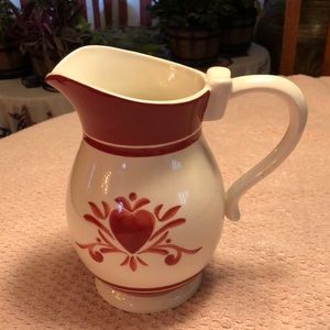 Ceramic Pitcher with red heart motif 9”x8.5”